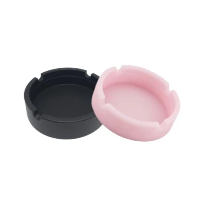 Image of SOQKEEN 2 Pack Silicone Ashtrays Nonstick Cool Portable for Inside Heat Resistant Won&#039;t Break Round Luminous Ash Tray Set Home Office Restaurant or Outdoor (Black &amp; Pink)