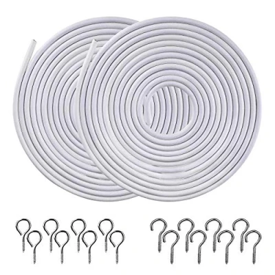 Image of [2 Pack] Net Curtain Wire 3 Metres Long with 4 pairs of Screw Eyes and Hooks by Pinowu (Total 6 Meters)