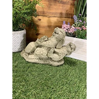 Image of STONE GARDEN COMICAL RABBITS TUGGING CARROT ORNAMENT BUNNY GIFT STATUE