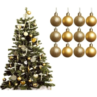 Image of UKDD® GOLD Collection Christmas Droplet Baubles Tree Decorations, Glitter, Matt Icicles, Reindeer (Pack of 12 X 38mm Baubles)