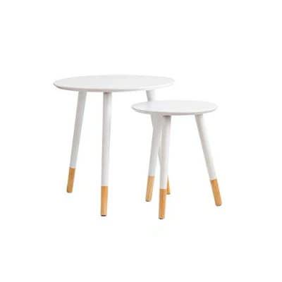 Image of Aspect Dina Set of 2 Nesting, Occasional Table (White), wood, L:48 Diameter x48(H) cm./S:33 x40(H) cm