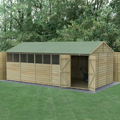 Image of 20&#039; x 10&#039; Forest 4Life 25yr Guarantee Overlap Pressure Treated Double Door Reverse Apex Wooden Shed 8 Windows (5.96m 3.21m)