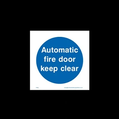 Image of Automatic Fire door keep clear Plastic Sign with double sided fixing tape (FPR9) Exit, Gangway, Emergency, Route