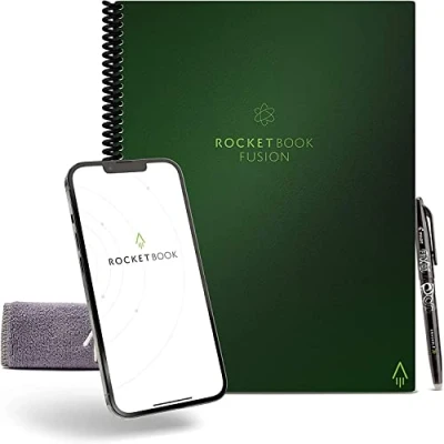 Image of ROCKETBOOK Fusion Reusable Digital Notebook Smart Notepad A4 Green, 7 Styles, To Do List, Daily Journal, Weekly &amp; Monthly Planner, with Frixion Erasable Pen, Office Gadget Reduces Paper Waste