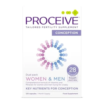 Image of Proceive® Women &amp; Men Dual Pack Fertility Supplements for Conception Vitamins Minerals Couples Trying to Conceive Zinc, Vitamin D, B12 120 Capsules Vegan