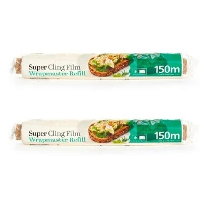 Image of LAKELAND 2 Pack Super Cling Film Wrapmaster Dispenser Refill Rolls 30cm x 150m Each