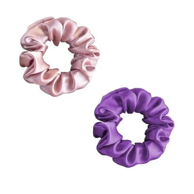 Image of townssilk Silk Hair Loop, 100% Pure Mulberry Silk, 22 Momme, Friendly, Luxurious, Bouncy, Bobbles, Pack of 2 Dustypink Purple