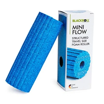 Image of BLACKROLL® Mini Flow Fascia Roller (15 x 5 cm), Small Fitness with Ribbed Surface, Handy Massage for Travel, Office or Gym, Medium Hardness, Made in Germany, Azure