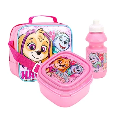 Image of TDL PAW Patrol Skye Have Fun Insulated 3 Piece Lunch Bag, Sandwich Box &amp; Bottle Set for School Travel, Pink