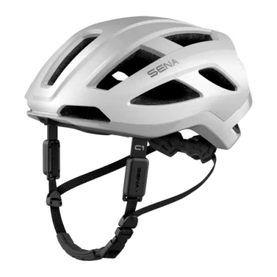 Image of Sena C1 Smart Cycling Helmet with Bluetooth Intercom and Smartphone Connectivity for Music, GPS, Phone Calls (Matte White, Large)