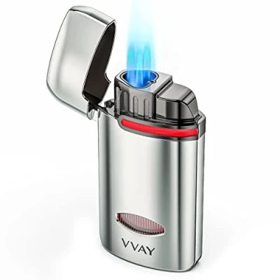 Image of VVAY Triple Jet Flame Cigar Lighter, Adjustable Flame, Butane Refillable, Sold without Gas