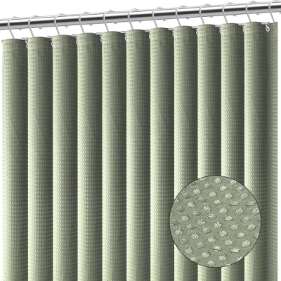 Image of Clara Clark Sage Green Shower Curtain Waterproof Curtains for Bathroom, Waffle Fabric, Bathroom Curtain, Fabric 180 x cm (71 71 Inch),