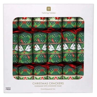 Image of Talking Tables 6 x Christmas Crackers, Jokes, Games, Party Hat, Folklore Green Design Eco Friendly Xmas Tableware, Recyclable