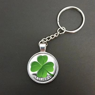 Image of Four Leaf Clover Good Luck Personalised Pendant On A Split Ring Keyring Gift N41W