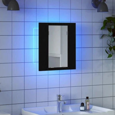Image of vidaXL LED Bathroom Mirror Cabinet Black Oak 40x12x45 cm Engineered Wood