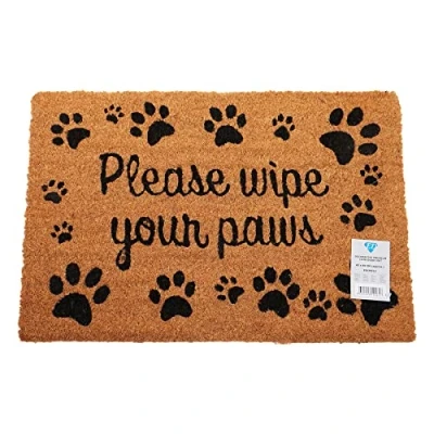 Image of Natural Coir Mat Printed Patterned Dirt Trapper Indoor/Outdoor Door Welcome Non Slip PVC Backed Doormat 60cm x 40cm (Wipe Your Paws)