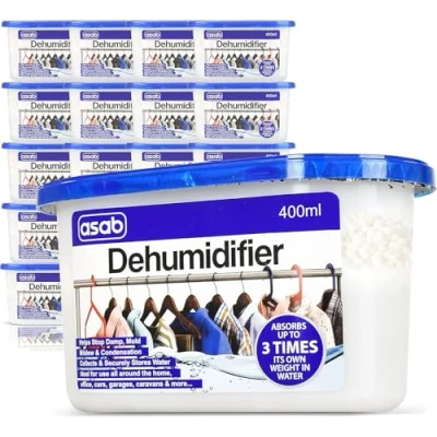 Image of ASAB Pack of 18 Dehumidifier 400ml Capacity Condensation Remover Moisture Absorber Dehumidifiers for Damp Compact &amp; Portable Design Mould in Home Kitchen Wardrobe Bedroom and Garage