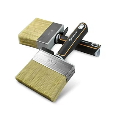Image of ROLLINGDOG Fence Paint Brush Set 4&quot; 2 Pcs with Rubber Handle for Wall,Ceiling, Deck, Fence, Outdoor Painting, Shed