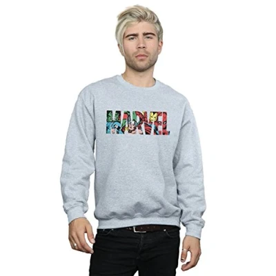 Image of Marvel Comics Men&#039;s Logo Character Infill Sweatshirt Sport Grey Large