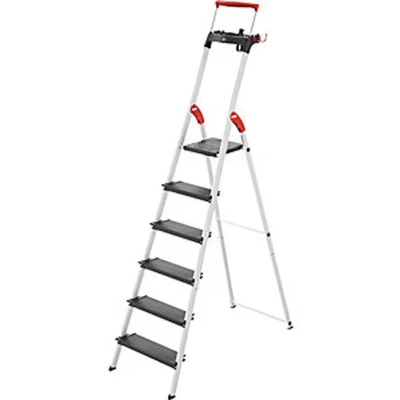 Image of Hailo TopLine L100 8050 307 Aluminium Safety Stepladder with Multifunctional Shell, Holder, Platform Lock and 130 mm Extra Deep Steps, Black, 607