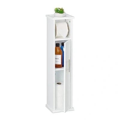 Image of Relaxdays Toilet Paper Holder, Standing, 2 Storage Compartments, HWD: 77 x 18.5 17.5 cm, Bathroom Shelf, White/Silver, Fibreboard