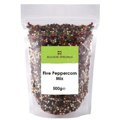 Image of Five Peppercorn Mix 500g by Manor Springs (Black Peppercorns, Allspice, White Pink Green peppercorns)