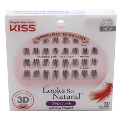 Image of KISS Looks So Natural Trio Lash Medium Combo Pack, False Eyelashes with Tapered End Technology, 3D Lengths &amp; Angles, Easy Grip Tray Built in Glue Pocket, 30 Lashes Short