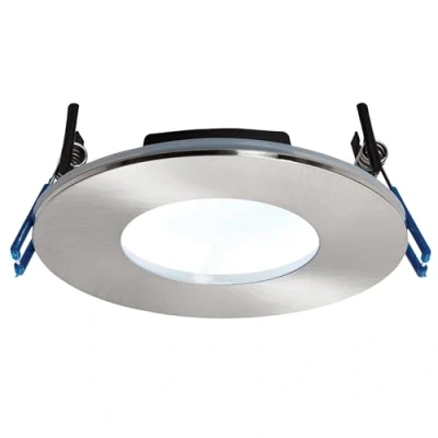 Image of Cannon Satin Nickel Finish Die Cast Aluminium Fire Rated Natural White LED Anti Glare Low Profile Ceiling Downlight Spotlight IP65 for Bathroom, Shower, Kitchen, Lounge etc.