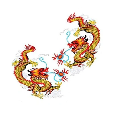 Image of 1 Pair Gold Chinese Flying Dragon Totem Embroidered Appliques Sew Iron on Patches