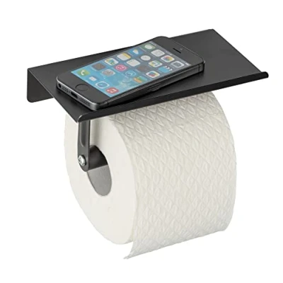 Image of WENKO ALLSTAR Wall Toilet Roll Holder Steel Black 18 x 9.5 7.5 cm