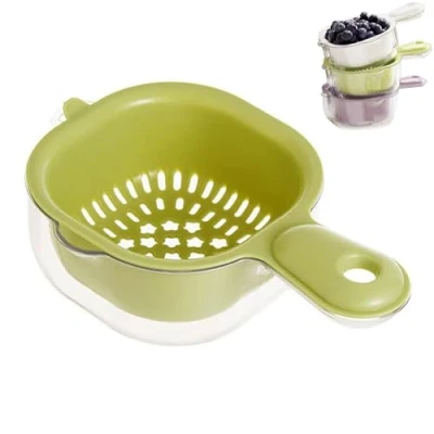 Image of Fruit Strainer Dual Layer Veggie Colander,Kitchen Draining Basket with Handle,Fruit Vegetable Drainer Bowl,for Mini Tomato Berry and Grape Washer (Green)