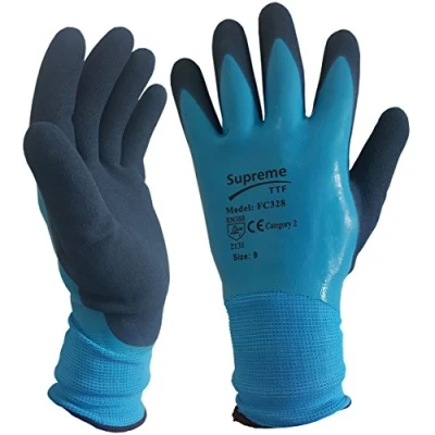 Image of Blue Aqua Waterproof Fully Latex Coated Nylon Safety Work Gloves Builders Gardening (Medium)