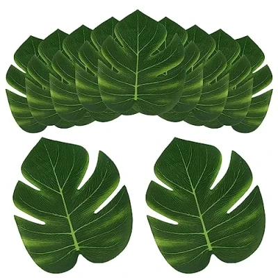 Image of Advantez Artificial Palm Leaves, Fake Jungle Monstera Leaves for Tropical Theme Party Hawaiian Luau Safari Beach Decorations, Gift Wrap (12Pcs)