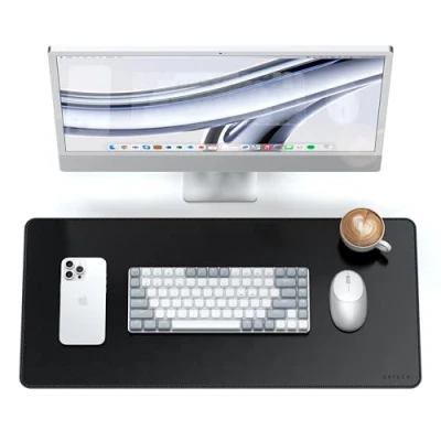 Image of SATECHI Vegan Leather Desk Mat, Large Mouse Pad Scratch and Water Resistant, Easy to Clean, for Office Home, 68.07 x 31.5 0.3cm Black