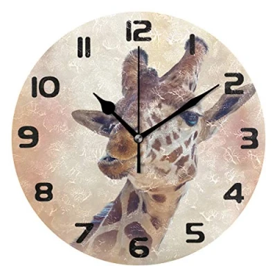 Image of Hunihuni Wall Clock Art Painting Animal Giraffe Silent Non ticking for Bedroom Living Room Home Office Decor