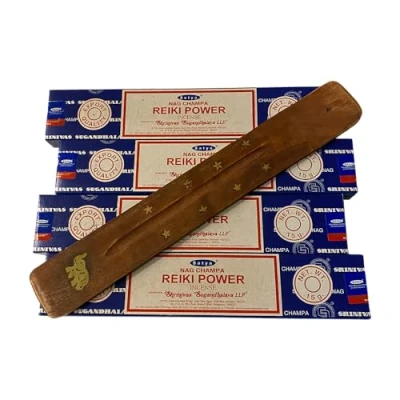 Image of VIE Satya Incense Sticks, 4 Packs x 15g, with Holder, Reiki Power