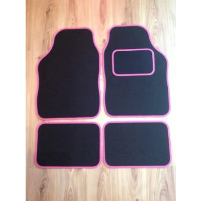 Image of NEW UNIVERSAL BLACK &amp; PINK 4 PIECE FLOOR CAR MATS SET