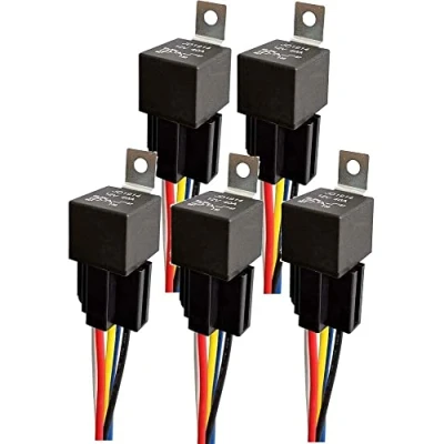 Image of Fasizi 5Pcs JD1914 12V 40A Car Relay with Harness Sockets 5 Pin SPDT Color labeled Wires for Automotive Truck Van Motorcycle Boat