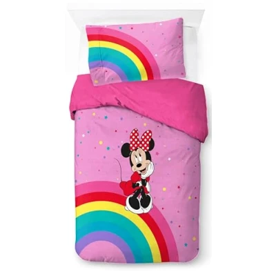 Image of Jay Franco Disney Minnie Mouse Rainbow 100% Cotton Single Duvet Cover Set Includes 50 x 70 cm Pillowcase