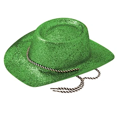 Image of  Henbrandt Adult Green Glitter Cowboy Hat Novelty Fancy Dress Party Hats St Patrick&#039;s Day Accessories Sparkly One Size Costume Accessory