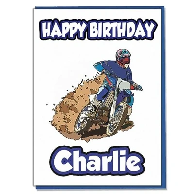 Image of AK Giftshop Motocross Personalised Birthday Card ADD A NAME AND AGE