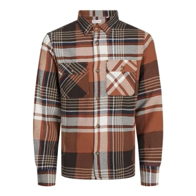 Image of JACK &amp; JONES Men&#039;s Jjdarren Flannel Overshirt Ls Casual Shirt, Mocha Bisque, XS
