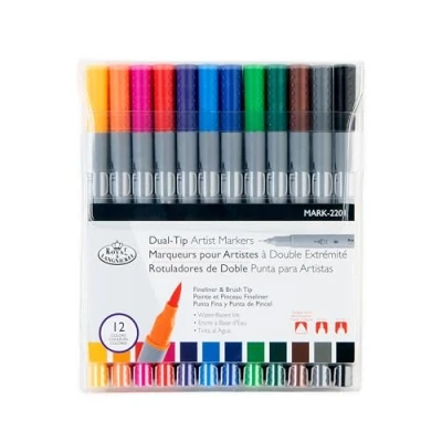 Image of Royal &amp; Langnickel 12pc Dual Tip Waterbased Artist Markers Brush and Fineliner