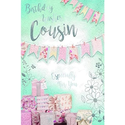 Image of Female Cousin Presents &amp; Bunting Design Happy Birthday Card Lovely Verse