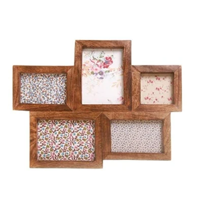 Image of Dark Mango Wood Wooden Five Multi Picture Photo Frame Wall Mounted