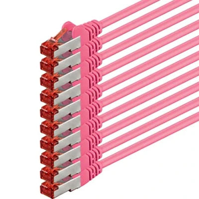 Image of 1aTTack.de 5m Cat6 Ethernet Cable Lan Patch Cat 6 Cables Internet Rj45 Plug 1Gbit/s SFTP PIMF magenta 10 pieces