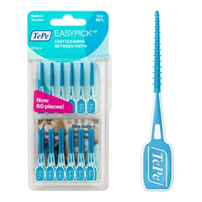 Image of TePe EasyPick Toothpicks, Blue, ISO M L, 60pcs, Dental Plaque Removal Tool, efficient and Easy Cleaning Between The Teeth, toothpicks for Small Gaps