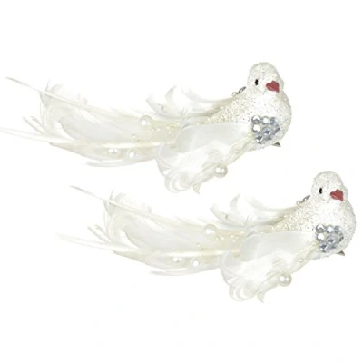 Image of Premier Christmas Decoration 16cm 2 Pack Clip on Birds with Beads White