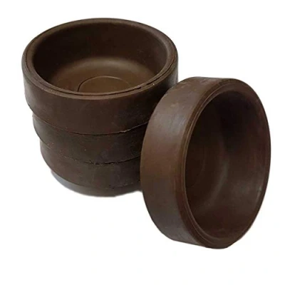 Image of Brown Rubber Castor Cups 37mm Protect Wooden, Laminate, Tiled Floors and Carpets from Wheel Damage Caused by Chair, Bed, Sofa Table Legs (4, Small)