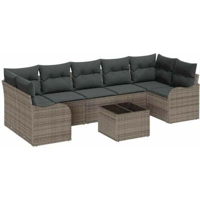 Image of vidaXL 8 Piece Garden Sofa Set with Cushions Grey Poly Rattan